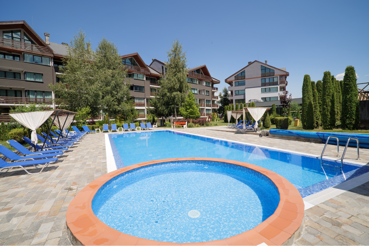 The outdoor heated pool with mineral water